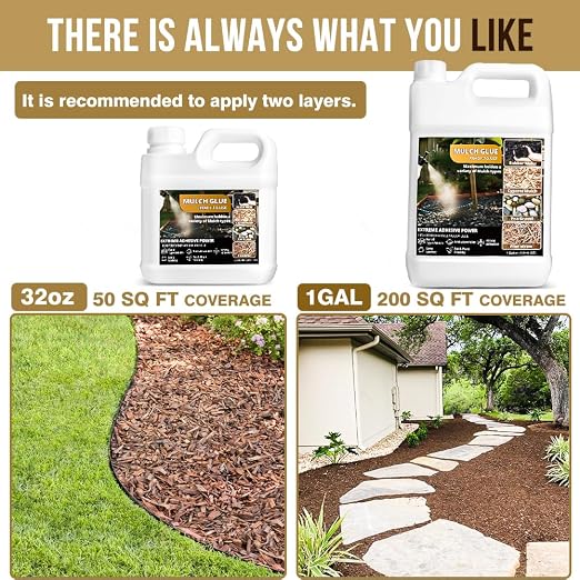 Mulch Glue for Landscaping,Rock Glue,Non-Toxic Mulch Anchor Binder,Long-Lasting Landscape Binder for Landscaping Pea Gravel,Wood Chips& More,for Paths,Patios&Garden Borders (1 Gallon)