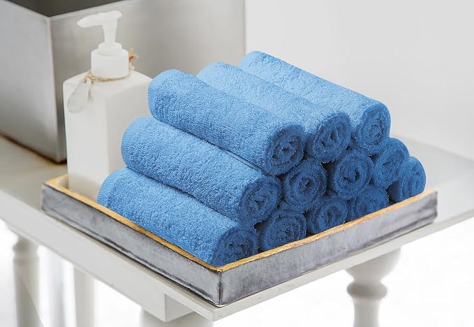 Avalon Towels Salon Towel - Sky Blue Hand Towels Bulk Pack of 24 - 100% Cotton Absorbent Spa, Facial & Gym Towel for Working Out - 16x27 Inches (Not Bleach Proof)