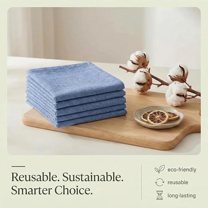 Urban Villa Kitchen Towels 100% Cotton Dish Towels for Kitchen(Set of 8) 20”x30” Dish Cloths Absorbent Kitchen Linen Set with Hanging Loop Perfect for Drying Dishes Cleaning Hand Towels – Blue White