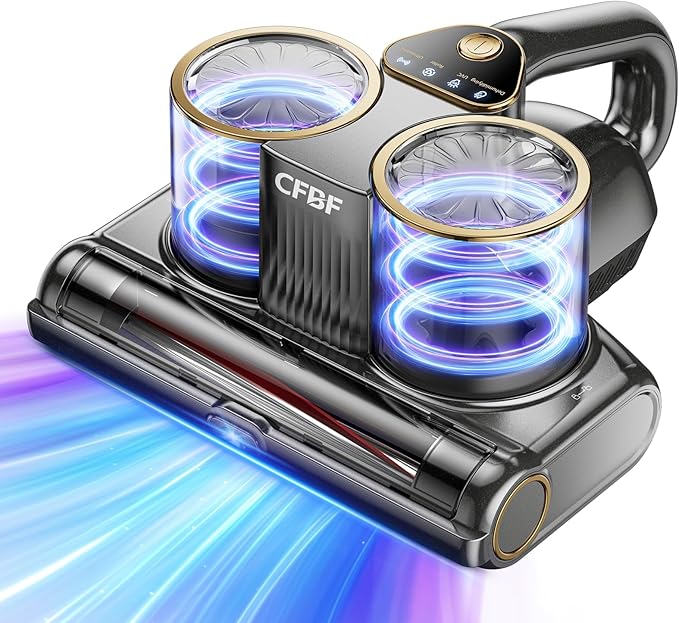 CFBF Mattress Vacuum Cleaner, Bed Vacuum Cleaner with 16Kpa Suction 253.7nm UV-C Light, Ultrasonic & High Heating, 500W Powerful Double-Cup Handheld Vacuums