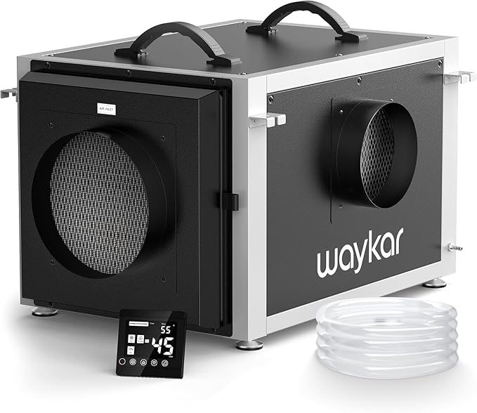 Waykar 216 Pints Crawl Space Dehumidifier with Pump, Remote Control & Dual Duct, HVAC Commercial Dehumidifier for Basement, Whole House & Water Damage, 8000 Sq. Ft, 10-90% RH - 5-Year Quality Coverage