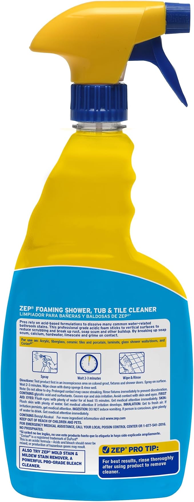 Zep Foaming Shower Tub and Tile Cleaner - 32 oz (Case of 12) ZUPFTT32 - No Scrub Formula, Breaks up Tough Buildup on Contact