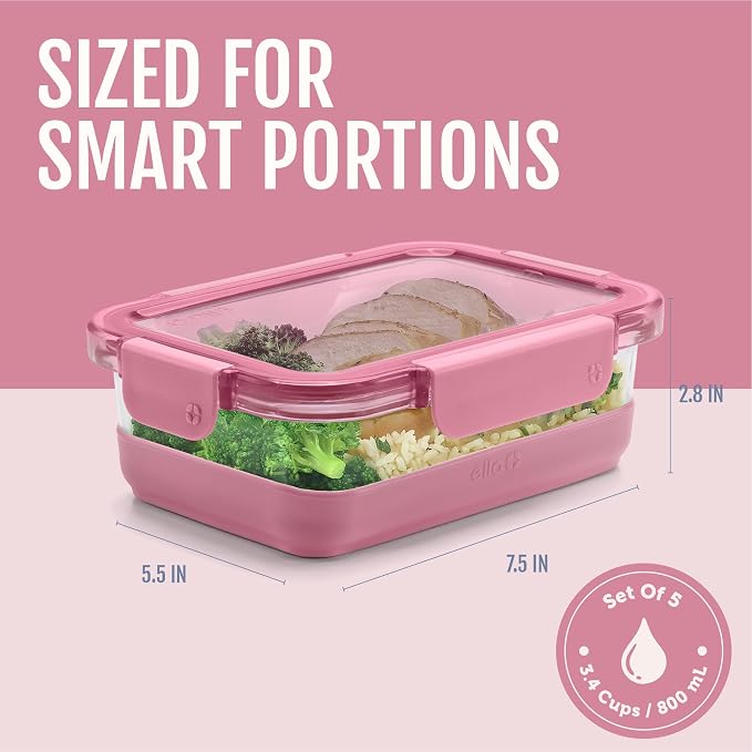 Ello Duraglass Refresh 3.4 Cup Meal Prep Containers, 10 Pc, Dusk Delight | Glass meal prep container set with silicone boots, airtight leakproof BPA-free lids, microwave, freezer & dishwasher safe