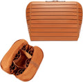 Travel Makeup Organizer Bag with Fold-Down Design and Adjustable Dividers, 27 Pockets & 3 Brush Storage Holders, Large Capacity Cosmetic Bags Toiletry Case - Brown