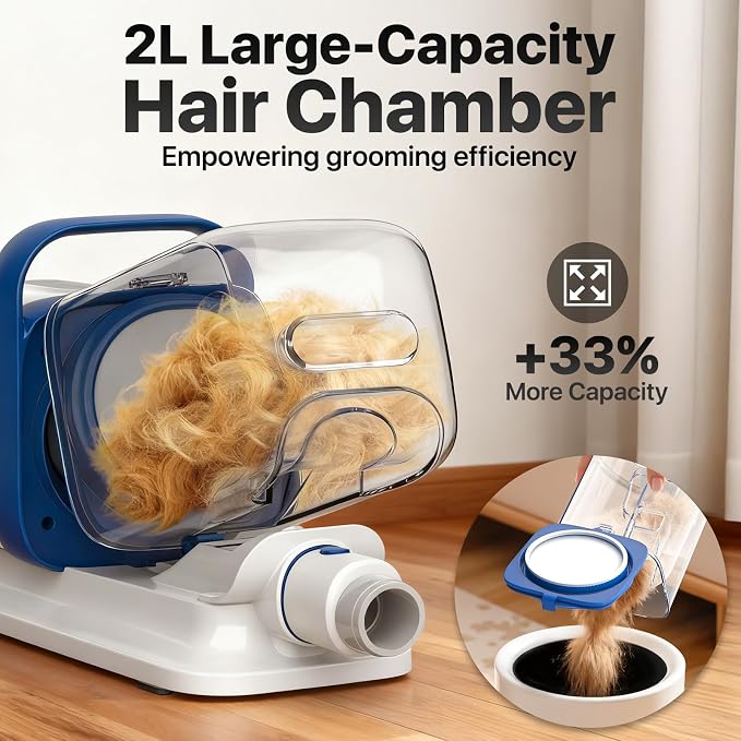 buenkee Dog Grooming Kit with Vacuum, 15000Pa Pet Hair Clipper and Shedding Brush, 2L Capacity, White