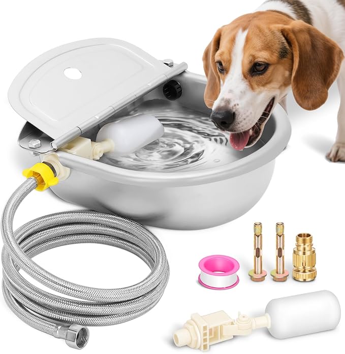 Ademon Automatic Animal Drinking Water Bowl with Float Valve, Extended Pipe,3L Stainless Steel Waterer Feeder Farm Dog Dispenser Kit Self Filling for Livestock Horse Goat Water Trough