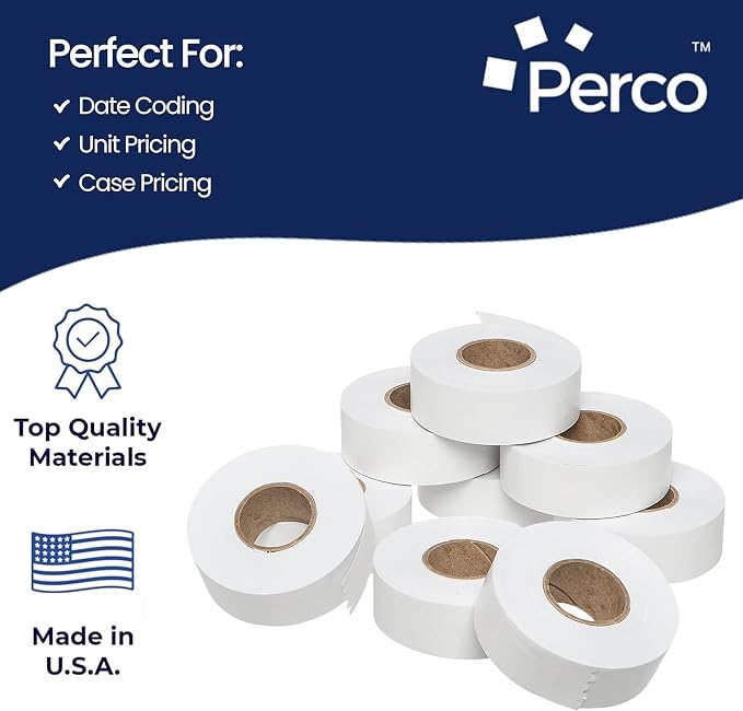 Perco White Price Marking Labels - 90,000 Blank Labels for Garvey 22-66/22-77/22-88 Two Line Pricing Gun with Ink Rolls Included - 90 Rolls, 10 Sleeves - Made in USA