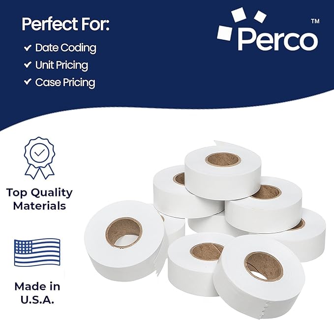 Perco White Price Marking Labels - 36,000 Blank Labels for Garvey 22-66/22-77/22-88 Two Line Pricing Gun with Ink Rolls Included - 36 Rolls, 4 Sleeves - Made in USA
