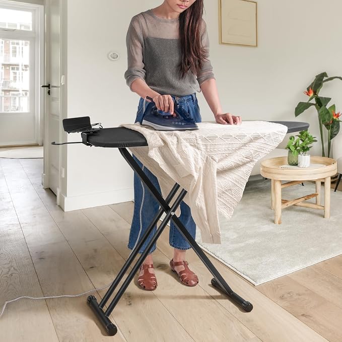 Duwee 13"×43" Ironing Board Full Size with Moveable Iron Holder,Black | Iron Board with Heat Resistant Cover Thicken Felt Pad,Folding Adjustable Height Compact Ironing Board