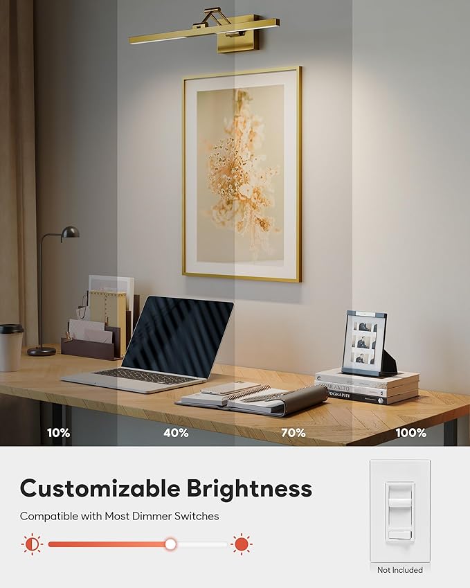 VONLUCE 24" LED Bathroom Vanity Light, 3CCT Modern LED Vanity Lights with 360° Rotatable Head & Swing Arm, 10.3W Bathroom Light Fixture Over Mirror, LED Lights for Bathroom Bedroom, Brushed Gold