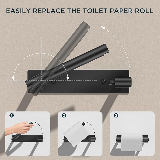 FORIOUS Toilet Paper Holder Wall Mount, Stainless Steel Rustproof Double Post Pivoting Tissue Roll Holder for Bathroom, Commercial Toilet Paper Dispenser (Matte Black, Modern Square 1 Pack)