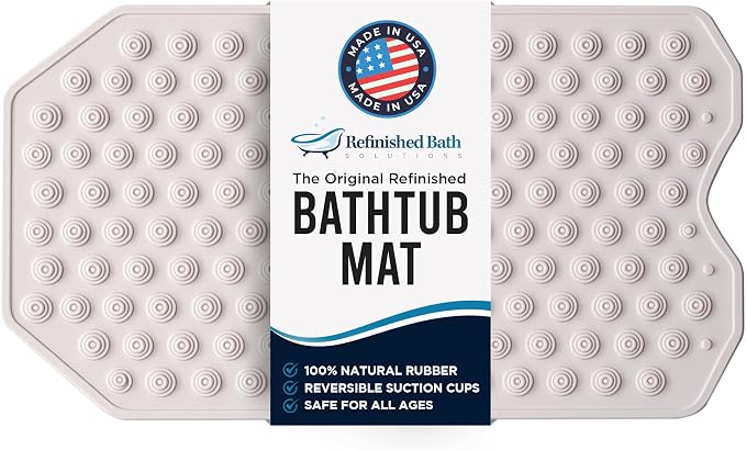The Original Refinished Bathtub Mat - No Suction Cup Bath Mat, Designed for Textured and Refinished Bathtubs Made of Rubber Not Cheap Plastic, Great for Children and Elderly (White)
