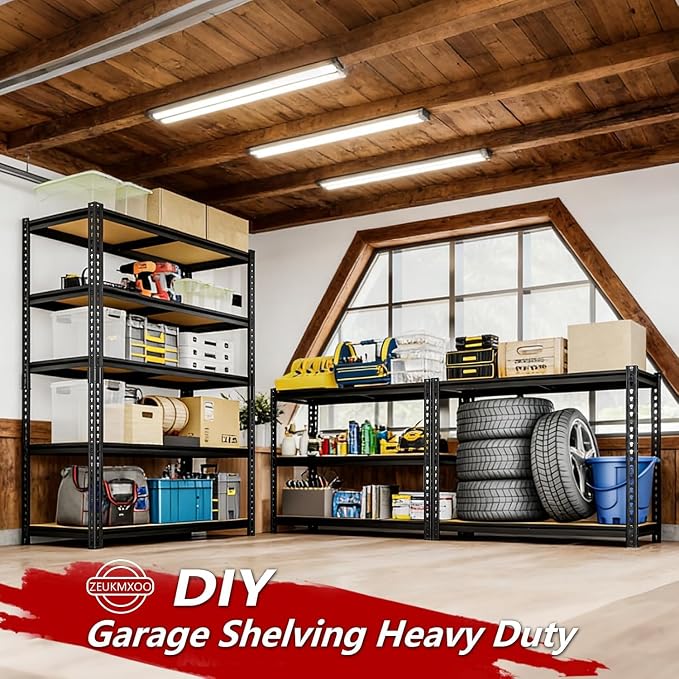 Heavy Duty Garage Shelving,5-Tier Garage Storage Shelves,2400LBS Storage Shelves Heavy Duty,Adjustable 5 Tier Shelving Unit,Heavy Duty Shelving for Garage Storage Warehouse,28''×12''×60''