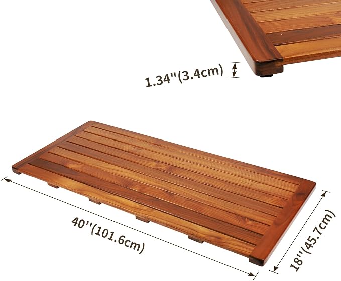 Utoplike Teak Bath Mat, Shower Mats Wood for Bathroom, 40x18 in Extra Large | Solid Wooden, with Non Slip Pads, Floor Mat for Spa Home or Outdoor