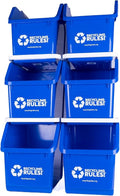 6 Gallon Stackable Recycling Bin Container in Blue, Eco-Friendly BPA-Free Handy Recycler with Handle, 6-Pack