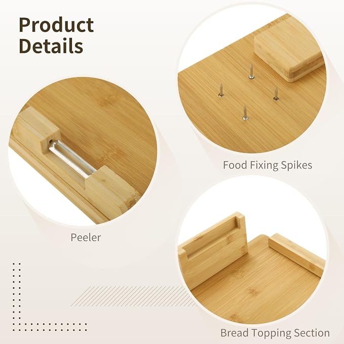 One-Handed Wooden Cutting Board with Grater and Peeler, 6 Interchangeable Grater Blades, 16.5 x 12.6 in, Adaptive Design for Safe Food Preparation, Single-Handed Operation for Seniors Disabled Cooking