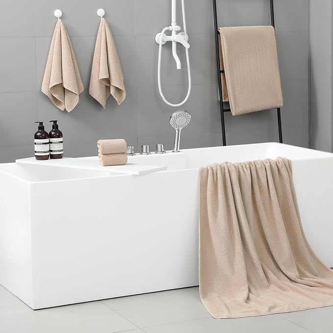 YTYC 39x78 Bath Sheets Set,Towels for Bathroom,Beige,6-Pieces | 2 Extra Large Bath Towels, 2 Hand Towels, 2 Washcloths, Super Soft,Highly absorbent,Hanging Loop,80% Polyester
