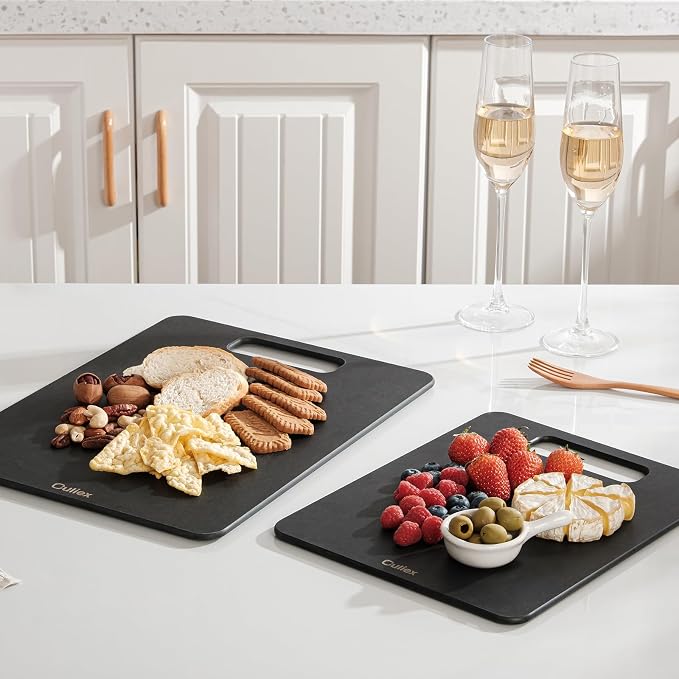 Wood Fiber Cutting Board Set of 2, Dishwasher Safe, Non-Toxic | BPA-Free Composite Cutting Board for Kitchen, Non-Slip, Non-Porous Chopping Board for Meat Vegetable Fruit Bread - Black