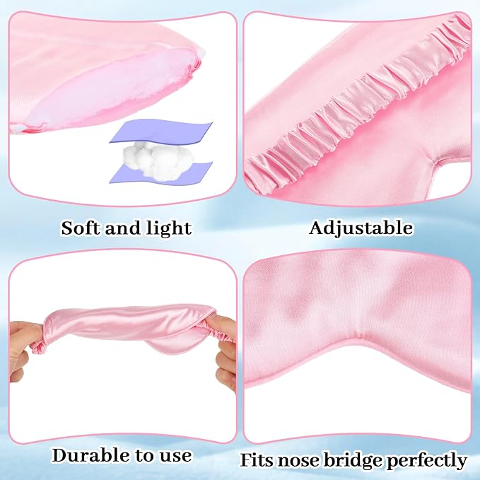 Newcotte 50 Pcs Silk Sleep Eye Mask for Sleeping Adjustable Elastic Strap Blackout Smooth Soft No Pressure Eye Covers for Women and Men Comfortable Blindfolds(Pink,Black)