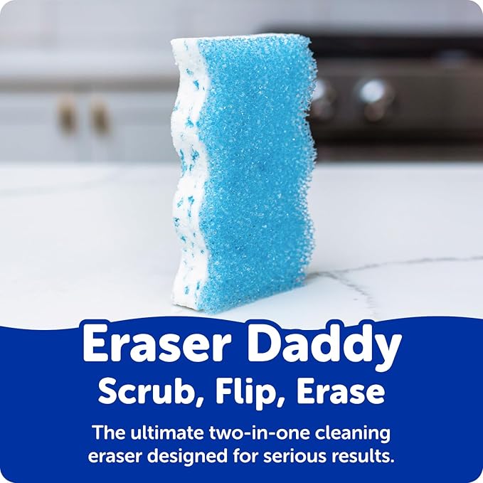 Scrub Daddy Eraser Daddy XL - Large Melamine Foam Sponges for Cleaning - Dual-Sided White Eraser Sponges for Wall Cleaning - Removes Dirt & Scuffs - Water-Activated (18 Count)