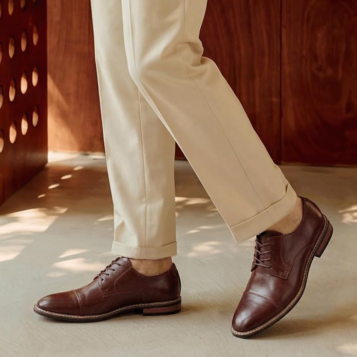 Mens Classic Cap Toe Dress Shoes Oxford for Office | Polished PU Outer Shell,Ventilated Comfortable Latex Insole. Formal Footwear Suited for Office Engagements ,Outings,Weddings