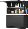 Coolsun Garage Wall Cabinet with Up-Flip Door, 19.7" H Metal Wall Cabinet | Wall Mounted Metal Storage Cabinet for Kitchen,Garage,Basement,Ware House Assembly Required (Black Gray 31.5" W)