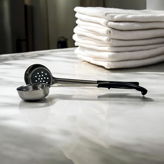 6 oz Slotted Stainless Steel Portion Control Ladle Spoon | Commercial-Grade Spoodle for Portioning & Draining - Pasta, Veggies & Buffet Service. Color-Coded by Size. Dishwasher Safe.