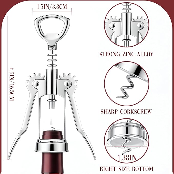 Hushee 40 Pcs Wing Corkscrew Opener, Zinc Alloy Heavy Duty Multifunctional Wine Bottle Opener for Restaurant, Bar, Waiters, Ideal for Wedding Shower Party Favors Gifts (Classic,Silver)