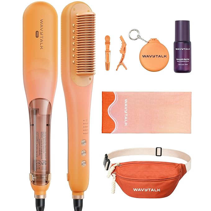 Wavytalk Spotlight Sleek Steamline Pro Festival Bundle, Steam Hair Straightener Brush 3 in 1, Steam Reduces Damage, Nourishes Hair, and Expedites Straightening