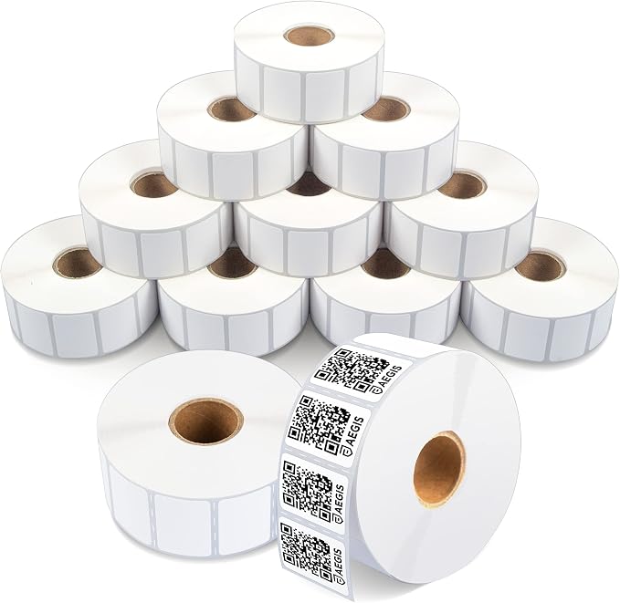 Aegis Adhesives - 1.2" X 0.85" Direct Thermal Printer Labels (18000 Count, 12 Rolls) - Barcode Stickers, SKU Labels, Product IDs - Compatible with Zebra Desktop Printers, NOT Rollo Compatible