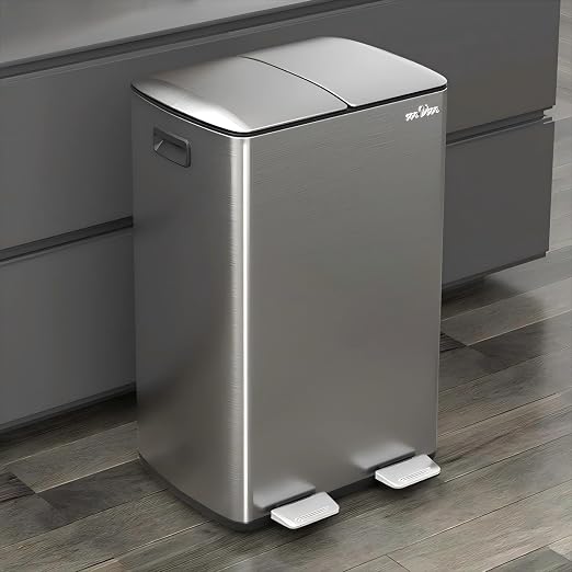 mVm Kitchen Trash Can, 16 Gal (2x8Gal) Dual Trash Can with Lids, 2 Compartment Recycling Bin Anti-Fingerprint for Kitchen Office Garbage Can