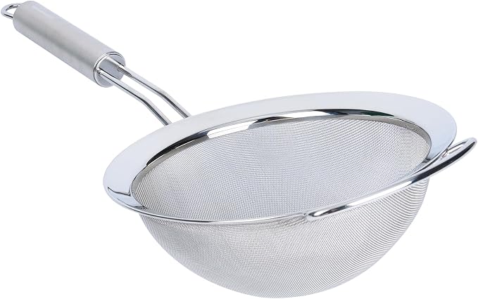 Restaurantware 17 in Stainless Steel Fine Mesh Strainer - German Standard Sieve Sifter with Ergonomic Handle, Dishwasher Safe - Reinforced Metal Food Strainer for Quinoa, Soup, Sauce, Baking