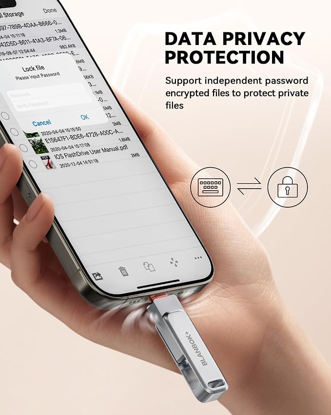 MFi Certified 256GB iPhone Photo Stick, High-Speed USB Flash Drive Memory Storage for Video Backup, Compatible for iPhone/iPad/Android/PC (Silver)