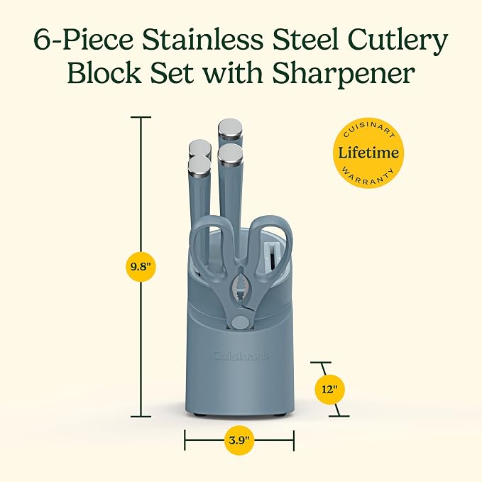 Artisan Elite Stainless Steel Cutlery 6 Piece Knife Block Set, Blue