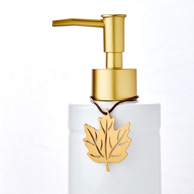 SKL Home Seasonal Charm Soap/Lotion Dispenser Gift Set with 4 Interchangeable Stainless Steel Charms, Refillable for Bathroom & Kitchen, Warm Gold