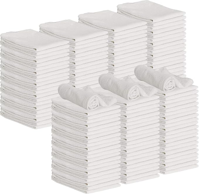 GREEN LIFESTYLE Shop Towels 12" x 14" 150 Pack - White Cotton Shop Towels, Cleaning Rags Bulk, Reusable Shop Rags, Durable Cleaning Cloths for Garage, Automotive, Industrial and Home