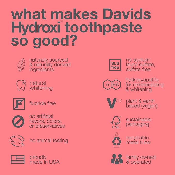 Davids Nano Hydroxyapatite Whitening Antiplaque Strawberry Watermelon 4oz | SLS Free, Promotes Enamel Health, Kid-Friendly Flavor, Made in USA, Davids Hydroxi Collection Toothpaste