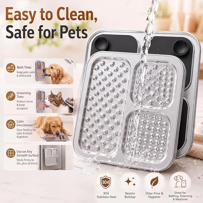 Stainless Steel Lick Mat for Dogs & Cats, Large Non-Slip Slow Feeder Pad with Suction Cups, Chew-Proof Dog Licking Mat for Anxiety Relief, Bathing & Grooming Time