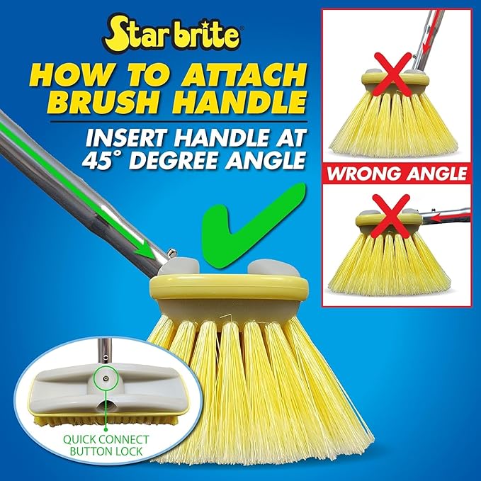 STAR BRITE Deluxe Telescoping Deck Brush Kit - Extendable Aircraft-Grade Aluminum Handle, Soft or Medium Bristles, Floats if Dropped, Ergonomic Design, Multi-Surface Cleaning