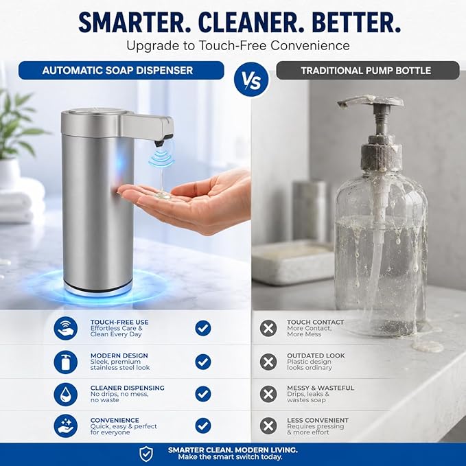 Automatic Soap Dispenser Touchless Liquid Soap Dispenser 9.1 oz/270ml 3-Level Adjustable Stainless Steel 0.2s Fast Sensor USB Type-C Rechargeable Bathroom Kitchen Hotel Hand Soap Dispenser