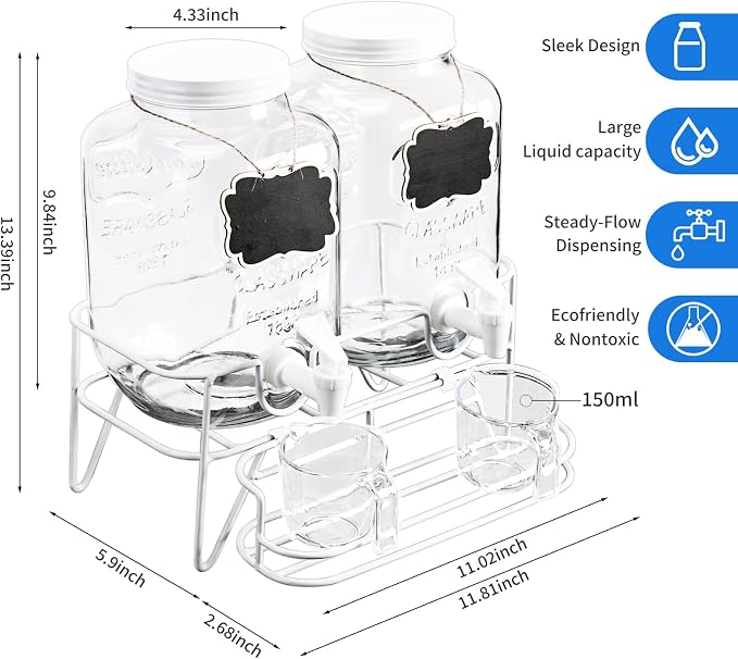 Roetell 2 Sets 1 Gallon Laundry Detergent Dispenser with Stand, Glass Laundry Soap Dispenser, Liquid Laundry Detergent Dispenser for Laundry Room Organization Dispenser Containr