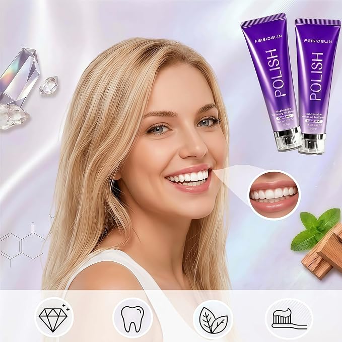 Whitening Toothpaste with Niacinamide, Teeth Cleaning Toothpaste for Fresh Breath and Plaque Removal, Helps Brighten Teeth and Remove Surface Stains for Adult Oral Care, 2 PCS