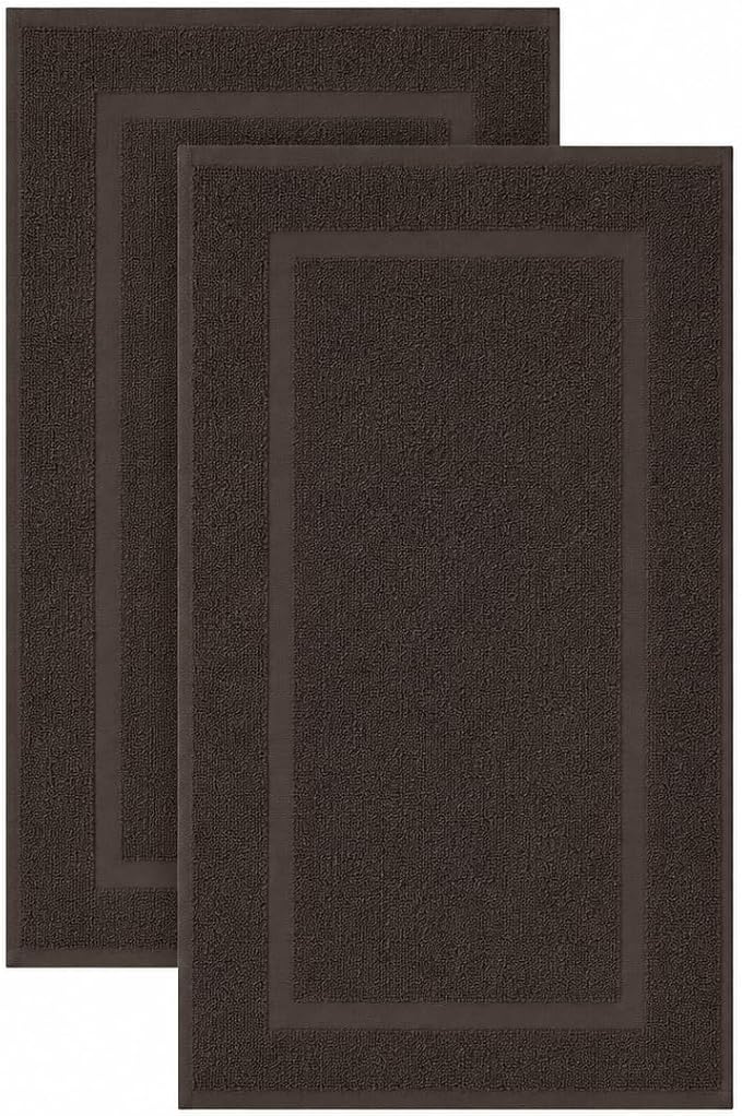 SALBAKOS 2-Piece 100% Turkish Cotton Bath Mat Towel, 20x34 inch, Chocolate | Bathroom Floor Towels, Thick Soft Most Absorbent Quick-Dry Durable Large Size Foot Rug, Premium Hotel Quality Made in Turkey