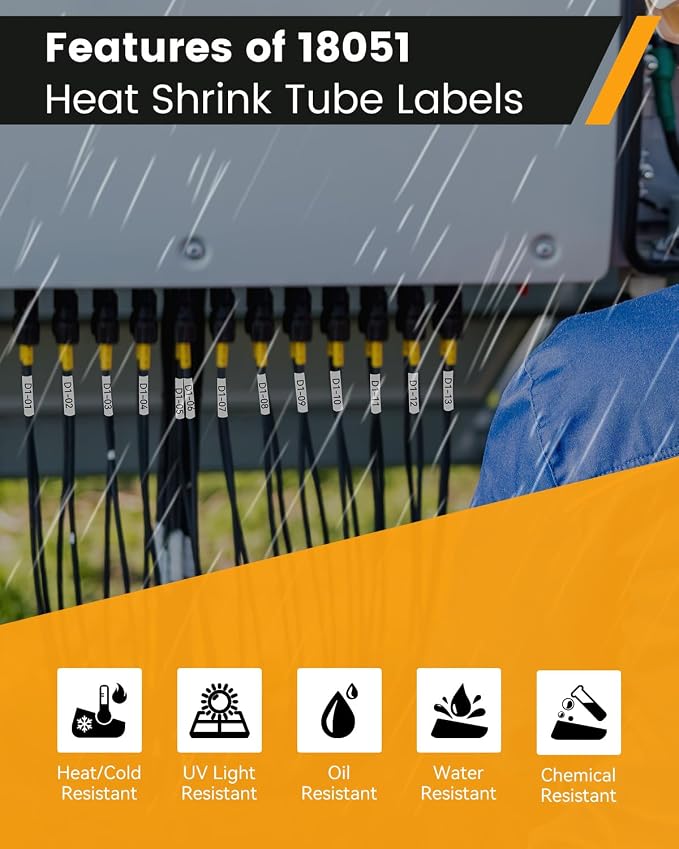18051 Rhino 4200 Label Maker Heat Shrink Tube Tape 6mm | A18051 Compatible with Dymo 1/4" Rhino Heat Shrink Labels Replace for DYMO 4200, 5200, 5000, 6000, Black on White, 4-Pack