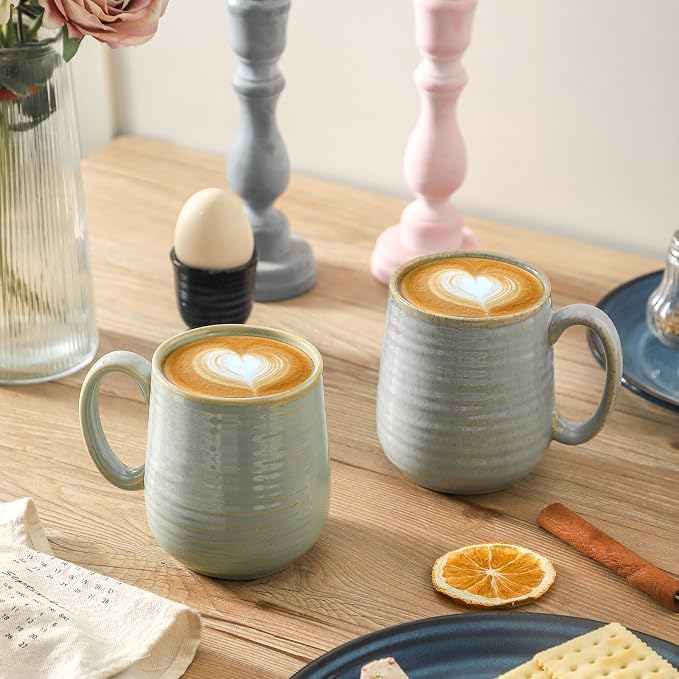 HASENSE Coffee Cups Ceramic, 12 Oz Reactive Glaze Coffee Mugs Set of 4, Large Tea Cup with Handle for Women and Men Gift, Dishwasher & Microwave Safe, Light Blue