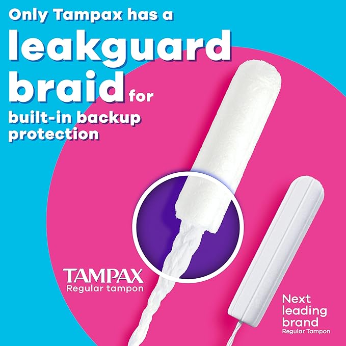 Tampax Radiant Tampons Multipack, with LeakGuard Braid, Regular/Super/Super Plus Absorbency, Up to 100% Leak and Odor Free Protection, Unscented, 77 Count