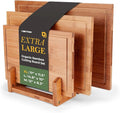 CARTMAN 3-Piece Bamboo Cutting Boards for Kitchen with Stand & Holder | Includes 3 sizes & dual-purpose stand for charcuterie, 100% non-toxic bamboo, deep juice groove, warp-proof 3-layer