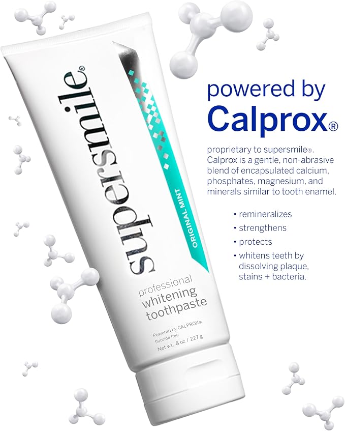 Supersmile Original Mint Whitening Toothpaste, 8 Oz, Whitens 6 Shades | Fluoride-Free Calprox® Formula, Signature Wild Mint Flavor, Veneer Safe, Sensitive Teeth Safe, SLS-Free, RDA 65