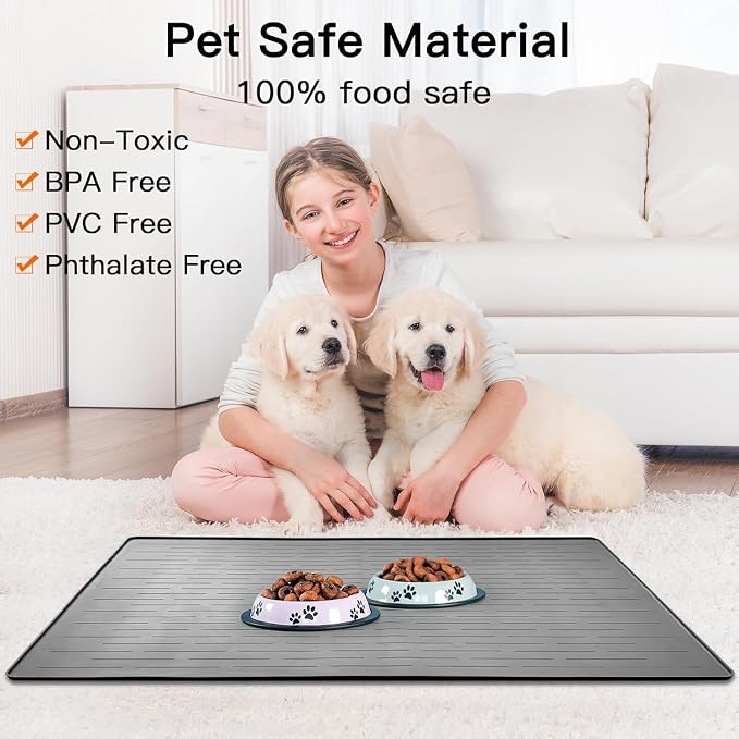 48" x 32" Largest Pet Food Mat, XXXL Silicone Dog Mats for Food and Water, Nonslip Pet Feeding Mats for Floors,Dog Cat Bowl Mat with Raised Edges, Avocado Green