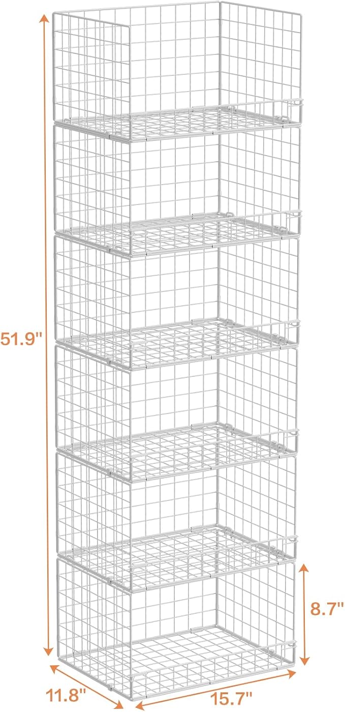 Yociyoga 6-Tier Stackable Closet Organizers and Storage Shelves, Closet Shelf Organizer Basket Bins, Foldable Sweater Storage for Clothes Organizer System, White（Patent No. 30022416）